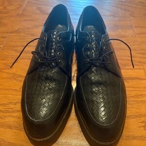 FootJoy Classics Black Woven Leather Golf Shoes Mens 9.5 E Made in USA 29277